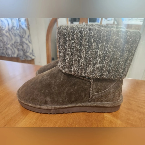 Lamo Brown Suede Sweater Cuff Boot Faux Fur Size 7 - Picture 2 of 10